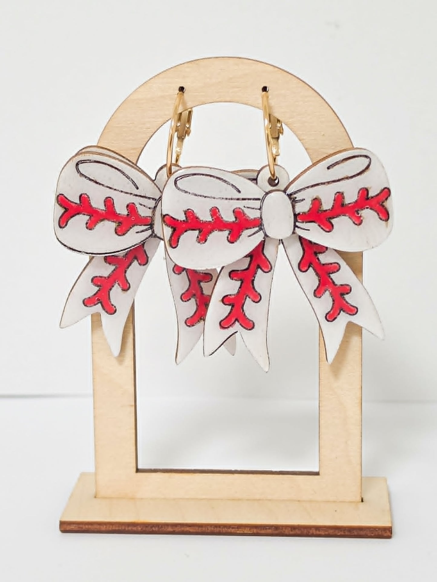Baseball Bow Earring- handcrafted wood