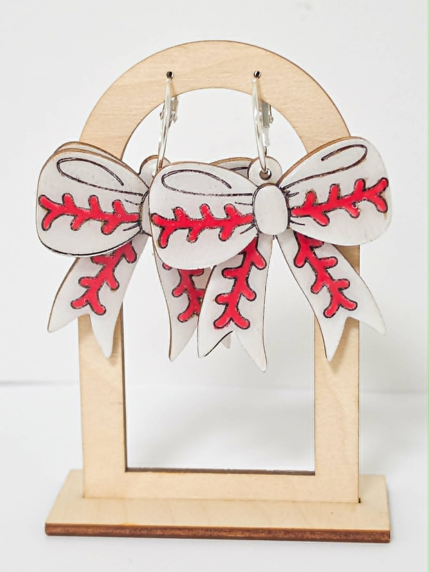 Baseball Bow Earring- handcrafted wood