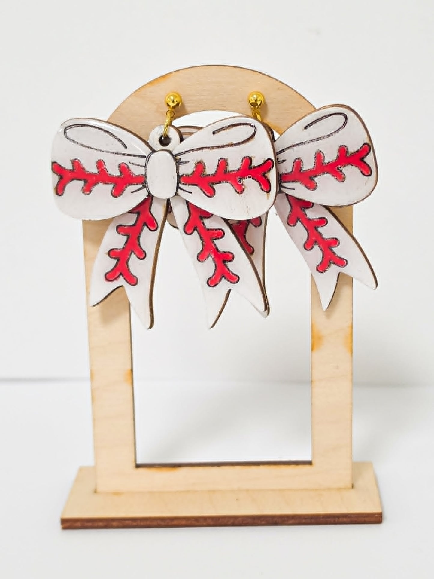Baseball Bow Earring- handcrafted wood