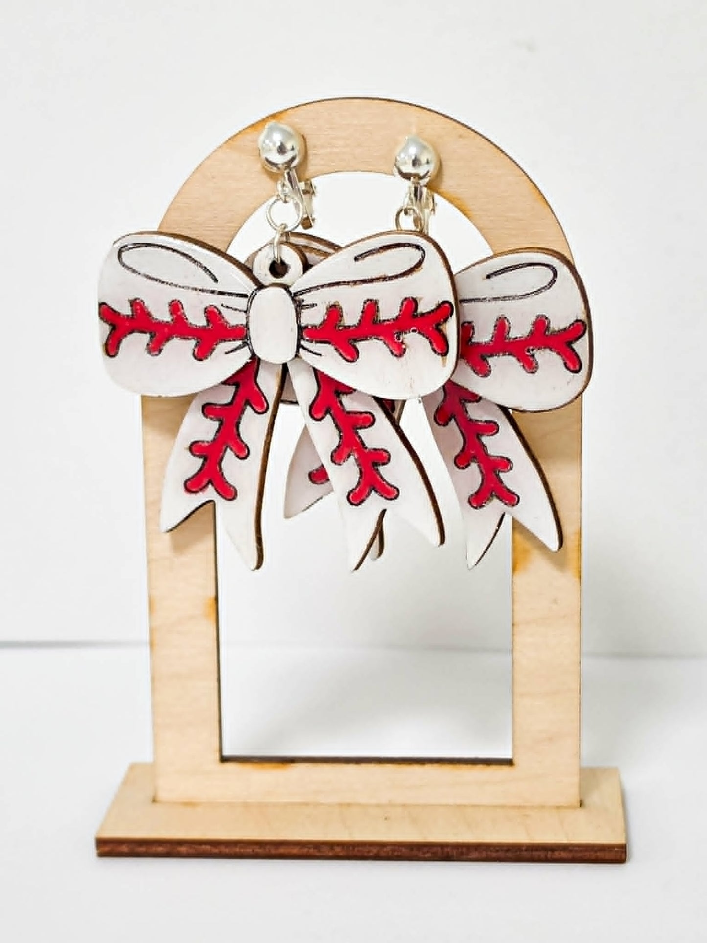 Baseball Bow Earring- handcrafted wood