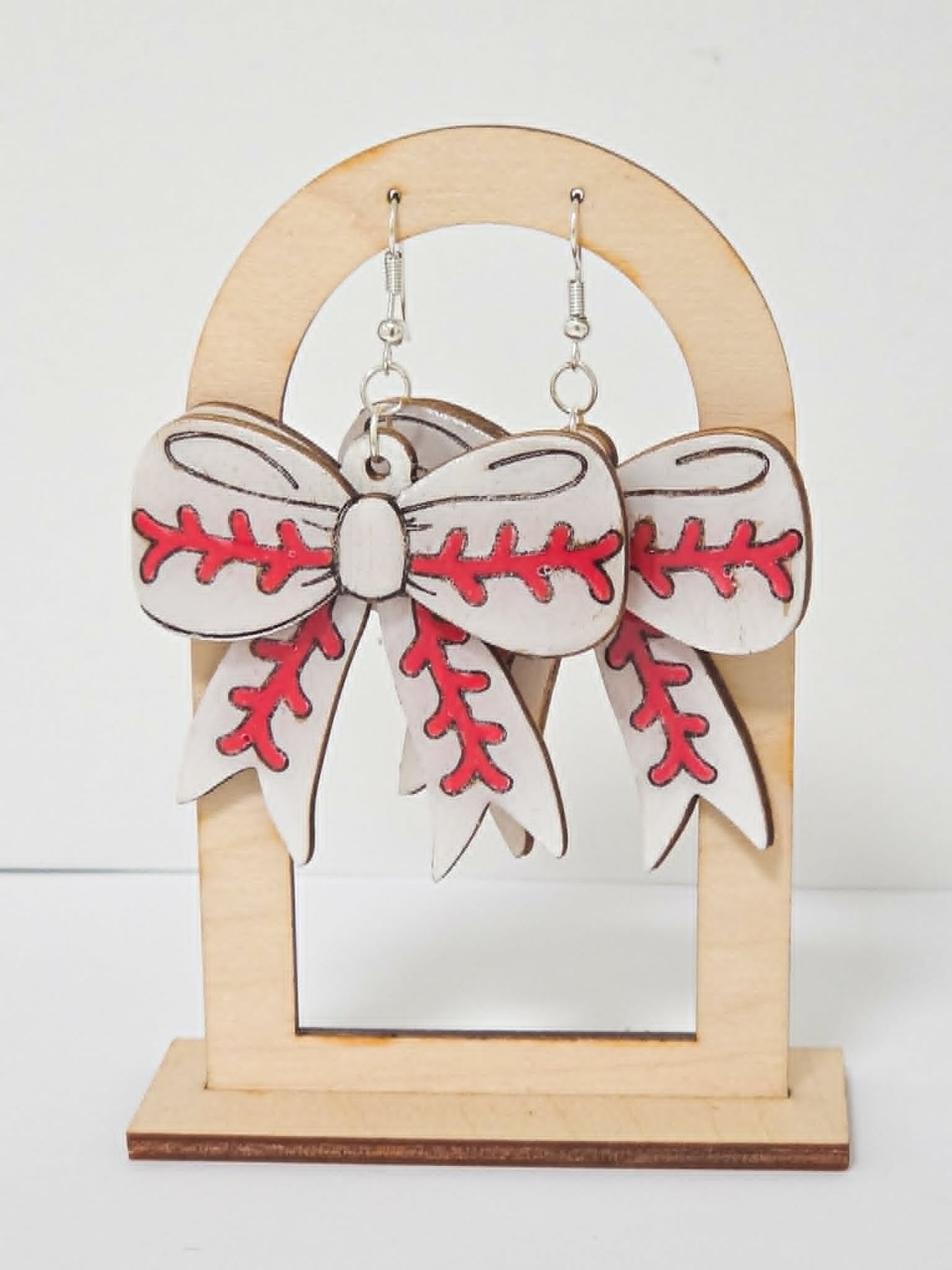 Baseball Bow Earring- handcrafted wood